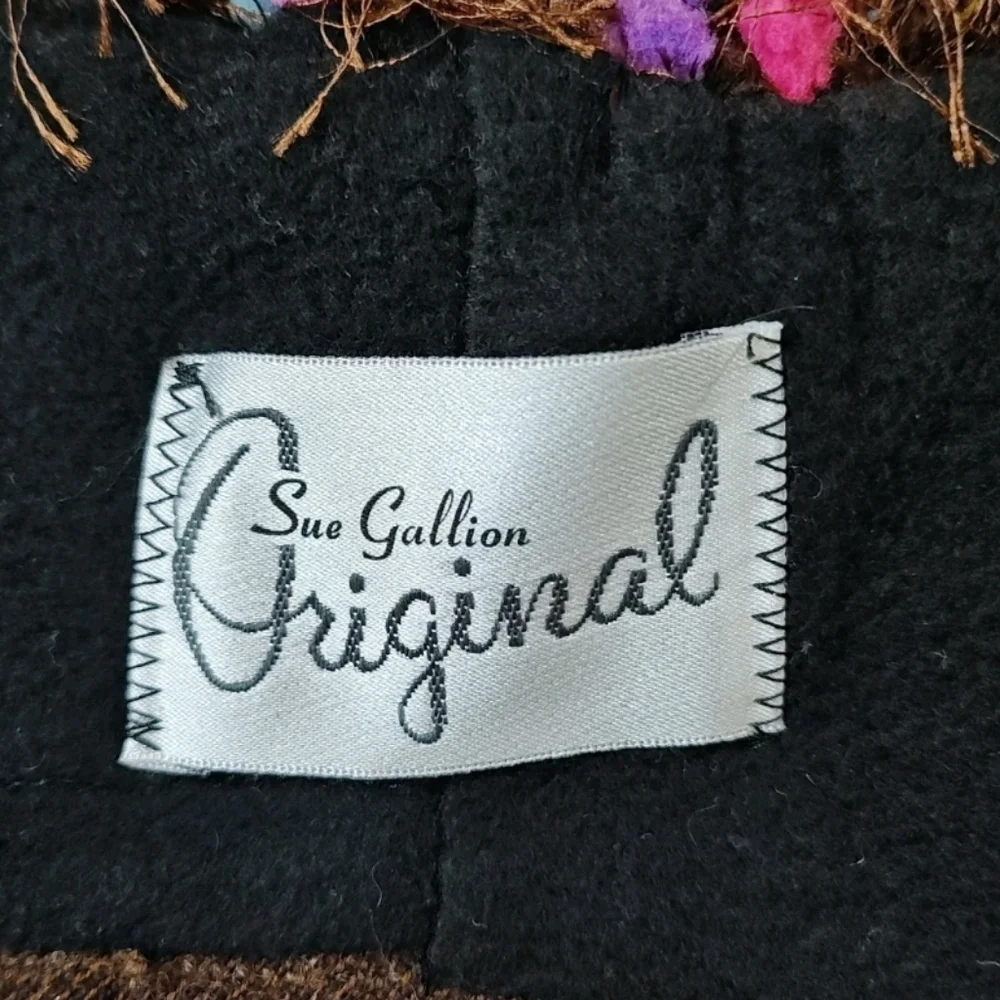 Sue Gallion Y2k Fairy Artsy Boho Brown Frilly Rainbow Confetti Beanie Hat Cap